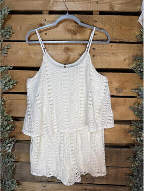 White Crochet Romper with Cold Shoulder Design